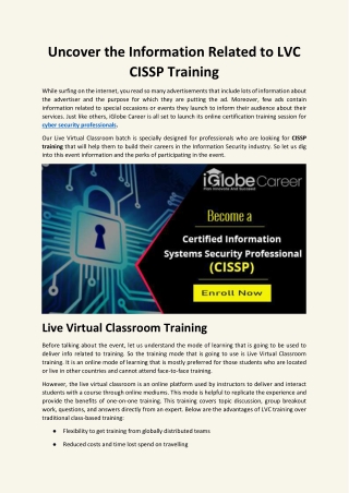Enroll Now for LVC CISSP Training | iGlobe Career