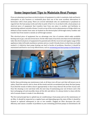 Some Important Tips to Maintain Heat Pumps