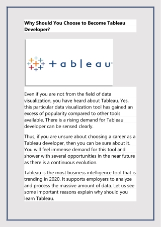 Why Should You Choose to Become Tableau Developer? 