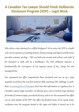 A Canadian Tax Lawyer Should Finish Deliberate Disclosure Program (VDP) – Legal Work