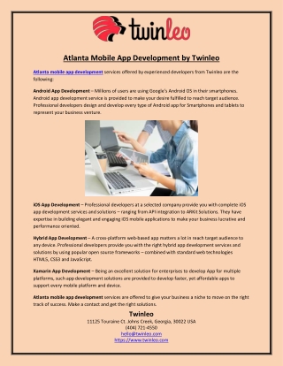 Atlanta Mobile App Development by Twinleo