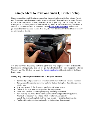 Simple Steps to Print on Canon IJ Printer Setup