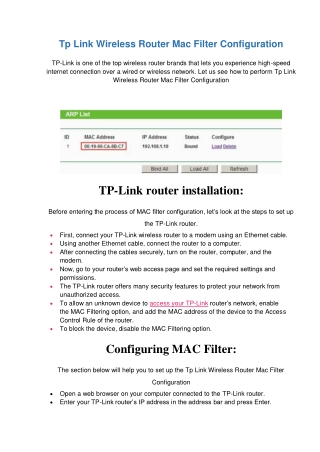 Tp Link Wireless Router Mac Filter Configuration | Easy Guide