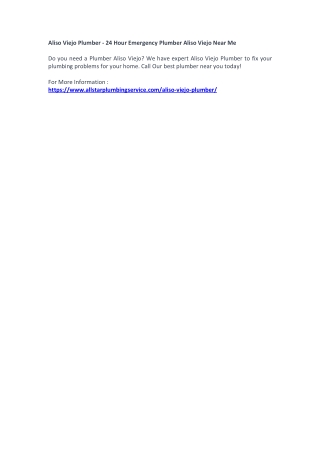 Aliso Viejo Plumber - 24 Hour Emergency Plumber Aliso Viejo Near Me