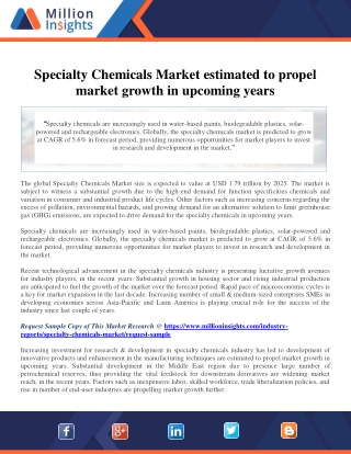 Specialty Chemicals Market estimated to propel market growth in upcoming years