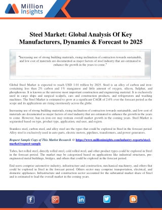 Steel Market: Global Analysis Of Key Manufacturers, Dynamics & Forecast to 2025