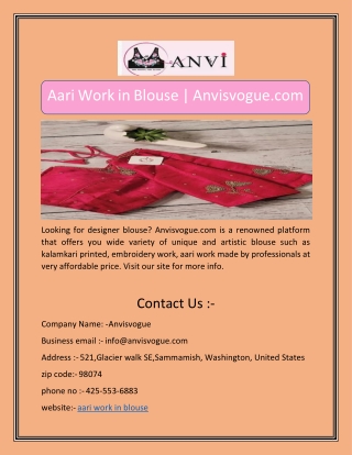 Aari Work in Blouse | Anvisvogue.com