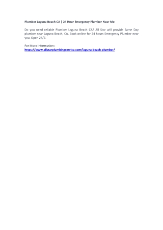 Plumber Laguna Beach CA | 24 Hour Emergency Plumber Near Me