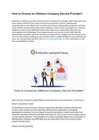 How to Choose an Offshore Company Service Provider-Industry Experts