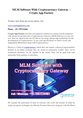 MLM Software With Cryptocurrency Gateway – Crypto App Factory