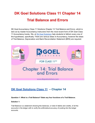 DK Goel Solutions Class 11 Chapter 14 Trial Balance and Errors