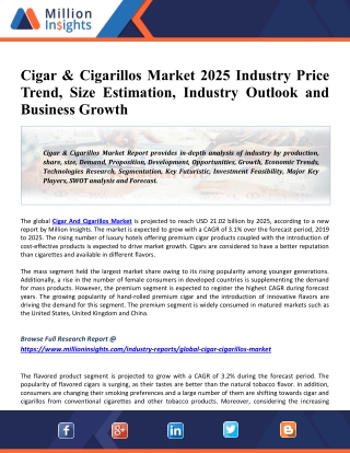 Cigar & Cigarillos Market 2025 Applications, Share, Growth, Size and Drivers