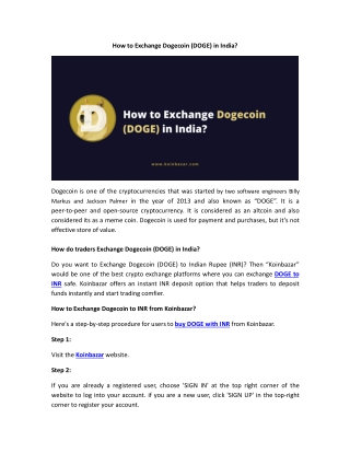 How to Exchange Dogecoin (DOGE) in India?
