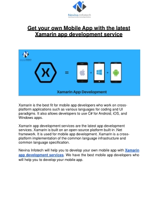 Get your own Mobile App with the latest Xamarin app development service