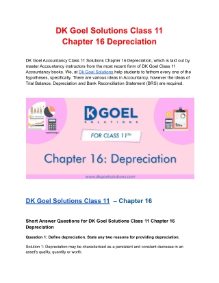 DK Goel Solutions Class 11  Chapter 16 Depreciation