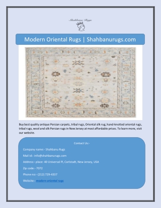 Modern Oriental Rugs | Shahbanurugs.com