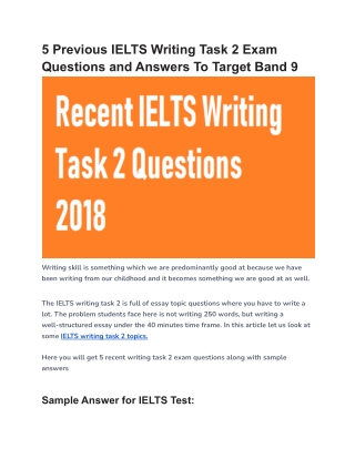 IELTS Writing Task 2 Essay Topics: Previous Years Questions