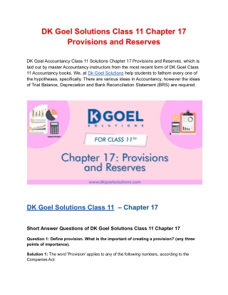 DK Goel Solutions Class 11 Chapter 17 Provisions and Reserves