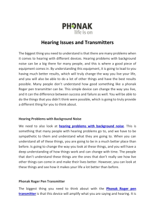 Hearing Issues and Transmitters