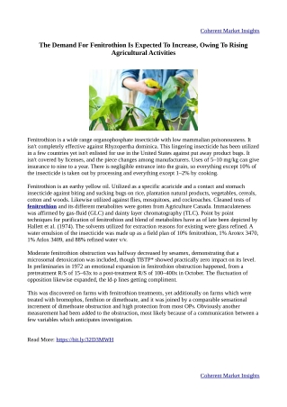 Fenitrothion Is Considered A Phosphorothioate Insecticide That Is Inexpensive