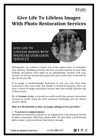 Give Life To Lifeless Images With Photo Restoration Services