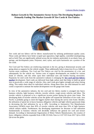 Tire Cords And Tire Fabrics Market - Global Opportunity Analysis, Industry Trend