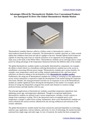 Thermoelectric Module Market Report, Size, Share, Growth, Trends and Forecast