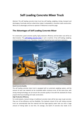 Self Loading Concrete Mixer Truck