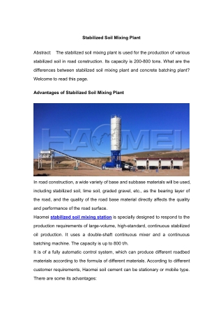 Stabilized Soil Mixing Plant