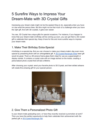 5 Surefire Ways to Impress Your Dream-Mate with 3D Crystal Gifts
