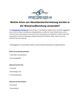 Welche Arten von AbsetzbeckenVermietung werden in der Wasseraufbereitung verwendet