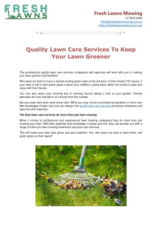 Quality Lawn Care Services To Keep Your Lawn Greener