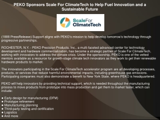 PEKO Sponsors Scale For ClimateTech to Help Fuel Innovation and a Sustainable Fu
