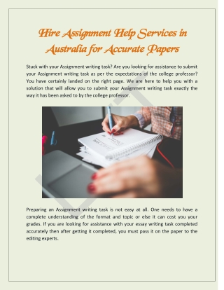Hire Assignment Help Services in Australia for Accurate Papers