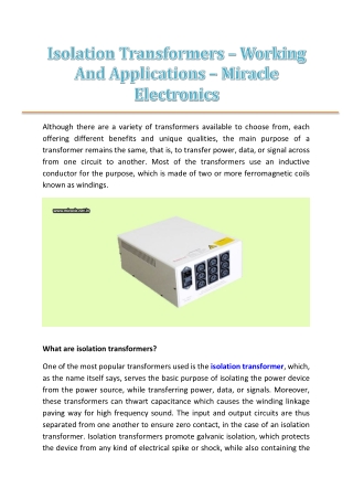 Isolation Transformers _ Working And Applications - Miracle Electronics