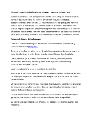 Granada - anuncios clasificados de empleos - salón de belleza y spa