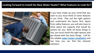 Looking Forward to Install the New Water Heater What Features to Look for