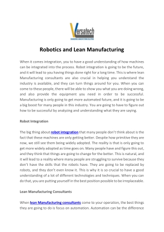 Robotics and Lean Manufacturing