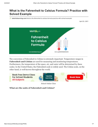 What is the Fahrenheit to Celsius Formula with Solved Example pdf