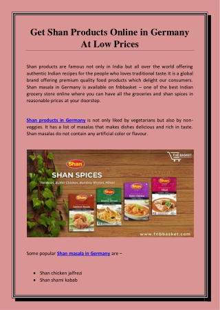 Get Shan Products Online in Germany At Low Prices