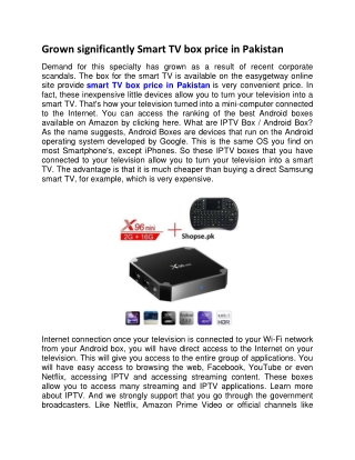 Grown significantly Smart TV box price in Pakistan