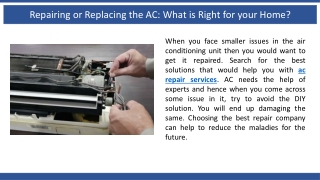 Repairing or Replacing the AC: What is Right for your Home?