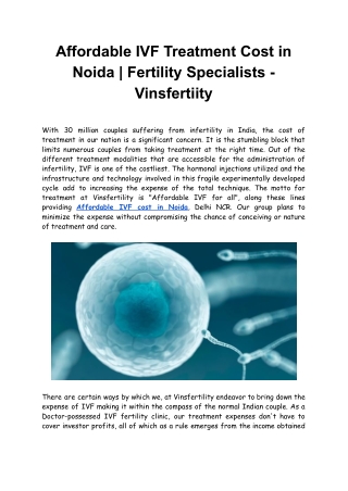 Affordable IVF Treatment Cost in Noida | Fertility Specialists - Vinsfertiity