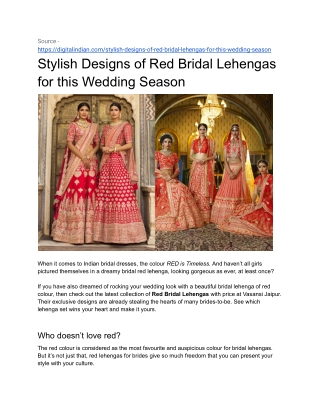 Stylish Designs of Red Bridal Lehengas for this Wedding Season