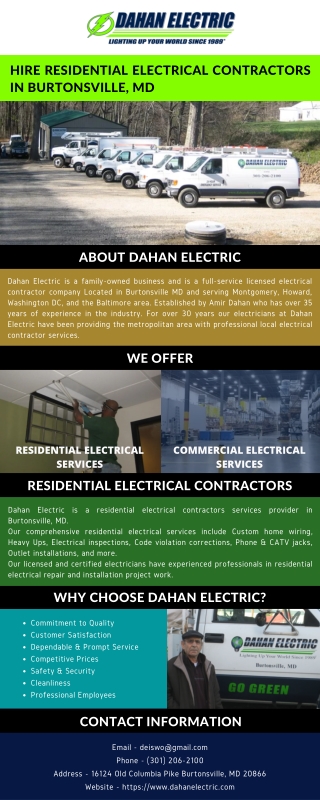 Hire Residential Electrical Contractors in Burtonsville, MD