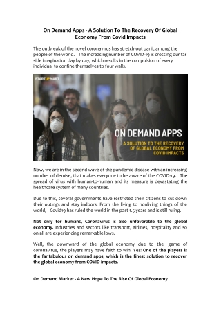 On Demand Apps - A Solution To The Recovery Of Global Economy From Covid Impacts