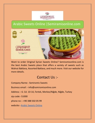 Arabic Sweets Online |Semiramisonline.com