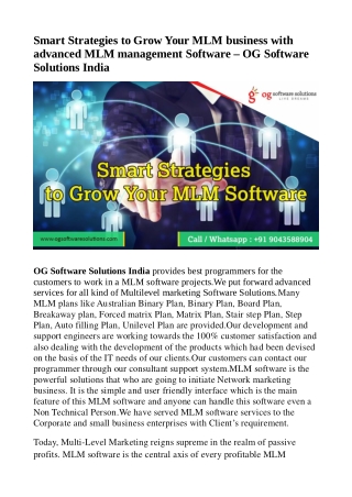 Smart Strategies to Grow Your MLM Software-OG Software Solutions India