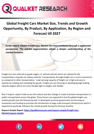 Global Freight Cars Market Size, Trends and Growth Opportunity, By Product, By Application, By Region and Forecast till