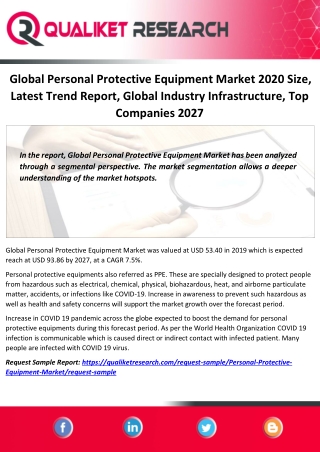 Global Personal Protective Equipment Market 2020 Size, Latest Trend Report, Global Industry Infrastructure, Top Companie